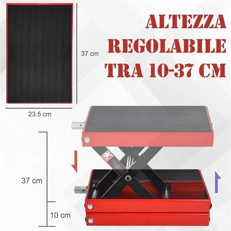 CAVALLETTO ALZA MOTO SOLLEVATORE A FORBICE IN ACCIAIO CON PIATTAFORMA RIVESTITA