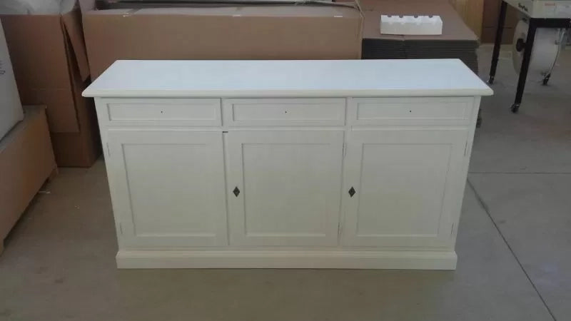 Madia credenza arte povera 3 porte legno bianco 156x42x85 (1382) - Mobili 2G