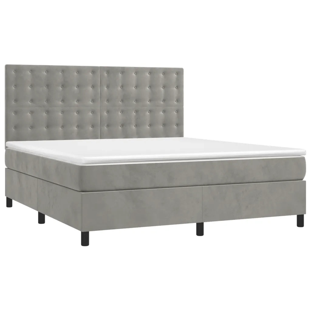 Letto a Molle Materasso e LED Grigio Chiaro 160x200 cm Velluto 3136371