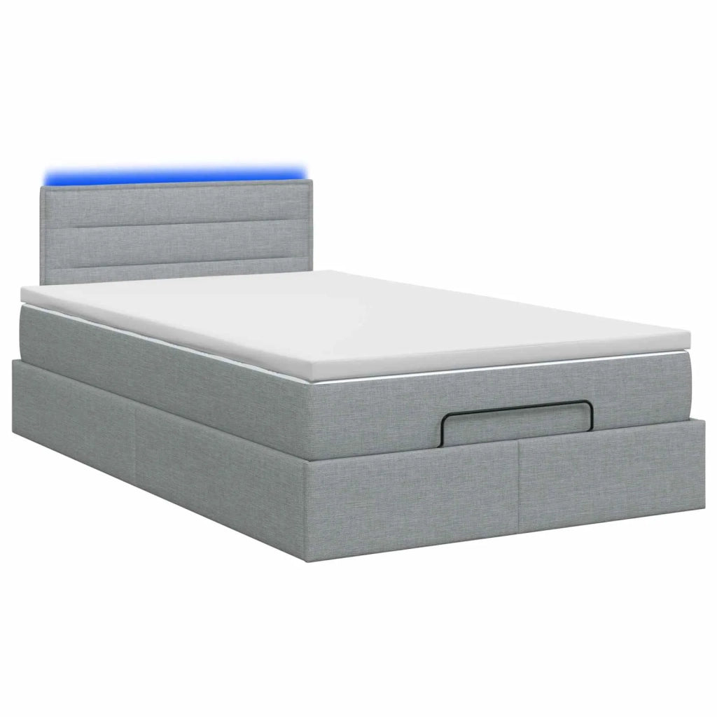 Letto Ottomano con Materasso e LED Grigio Chiaro 120 x 190 cm 3457972