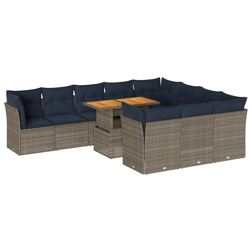 Set Divani da Giardino 11 pz con Cuscini in Polyrattan Grigio 3326980