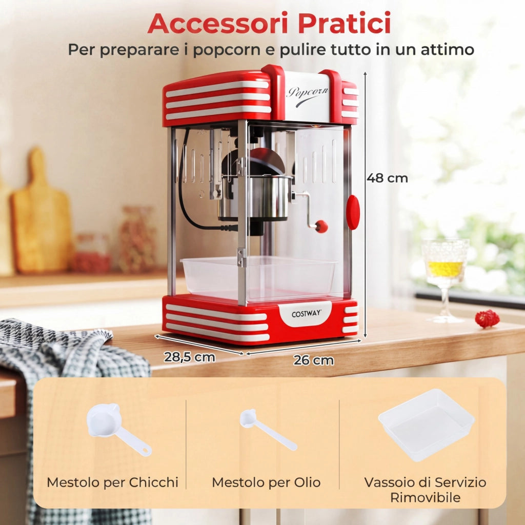 Macchina per pop corn per la casa con contenitore in acciaio inossidabile e cucchiai per chicchi e olio, Macchina per fare i pop corn in 3-5 minuti