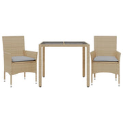 Set da Pranzo da Giardino 3 pz | Set Salotto da Giardino con Cuscini Polyrattan e Vetro