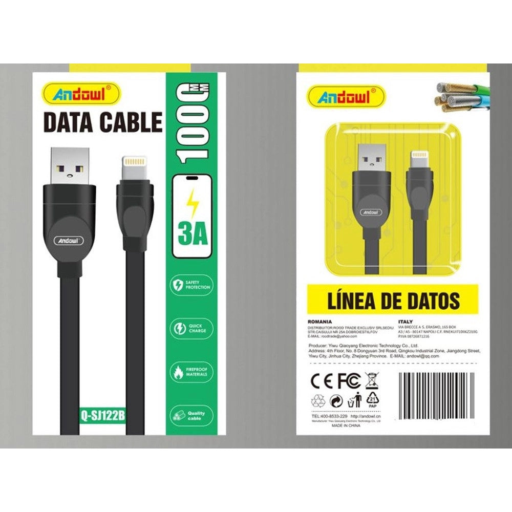 Trade Shop - Cavo Trasferimento Dati Ricarica Rapida Da Usb A Lightning 3a 1 Mt Nero Q-sj122b -