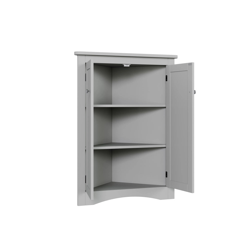 Mobile angolare, libreria a due ante, mobile da bagno, 3 ripiani, in MDF, 61.5 x 34.5 x 80 cm, grigio