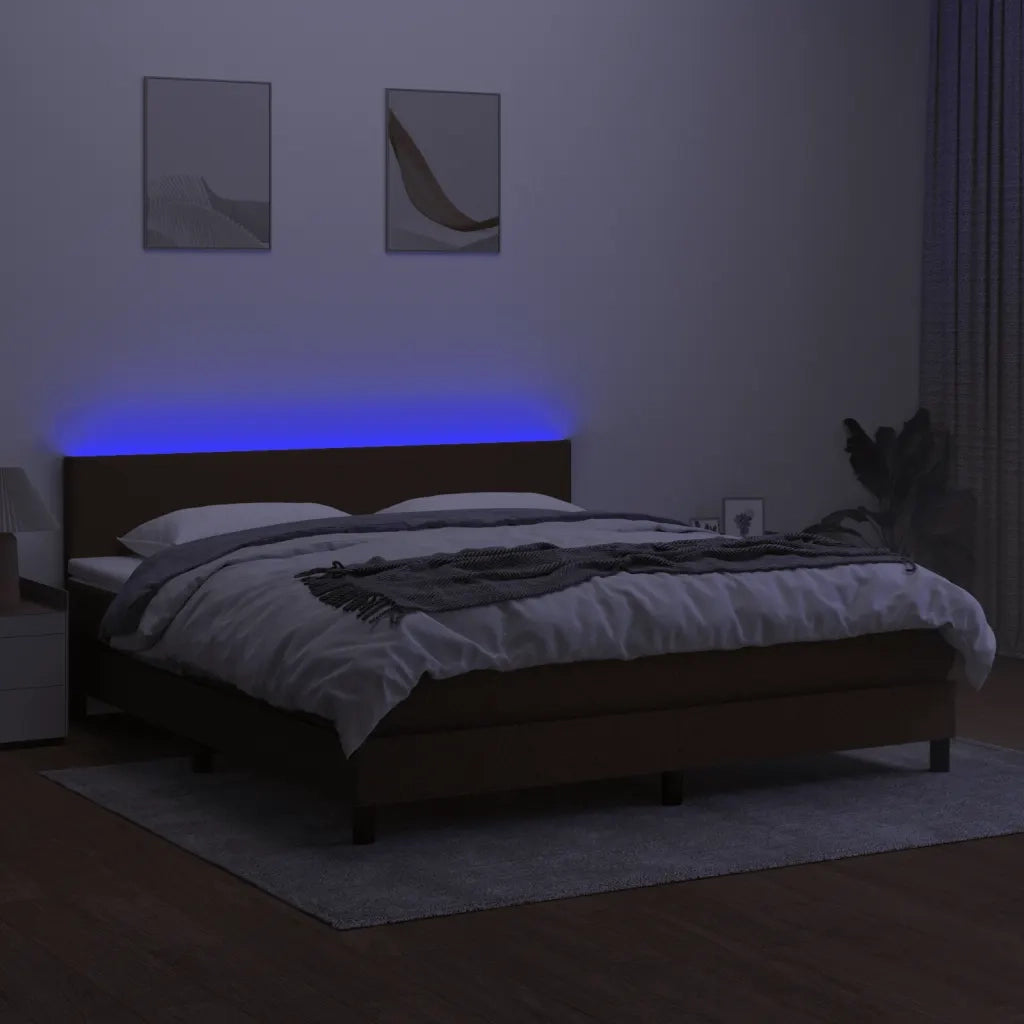 Letto a Molle Materasso e LED Marrone Scuro 160x200 cm Tessuto cod mxl 41223