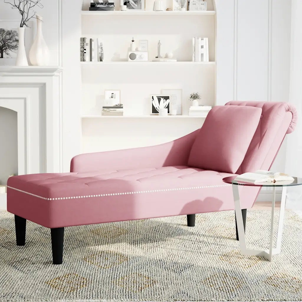 Sdraio con Cuscino e Bracciolo Destro in Velluto Rosa CFW2299193