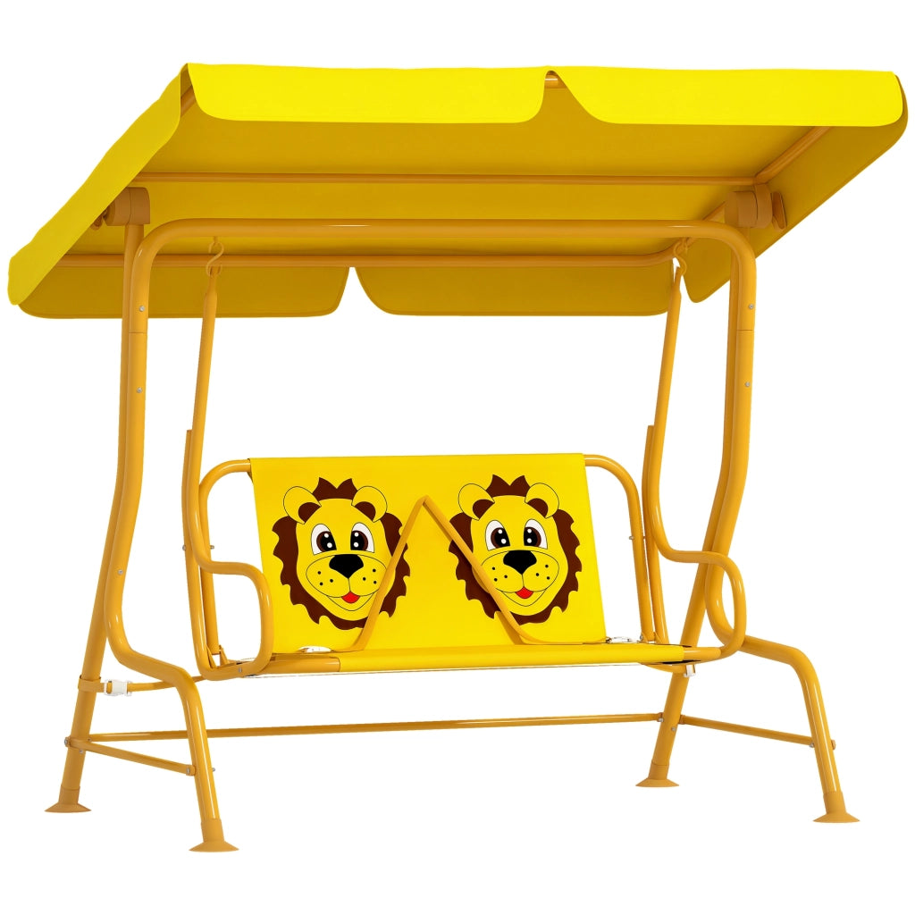 Dondolo per Bambini da Esterno a 2 Posti con Tettuccio Regolabile e Cinture di Sicurezza, 112x75x120 cm, Giallo