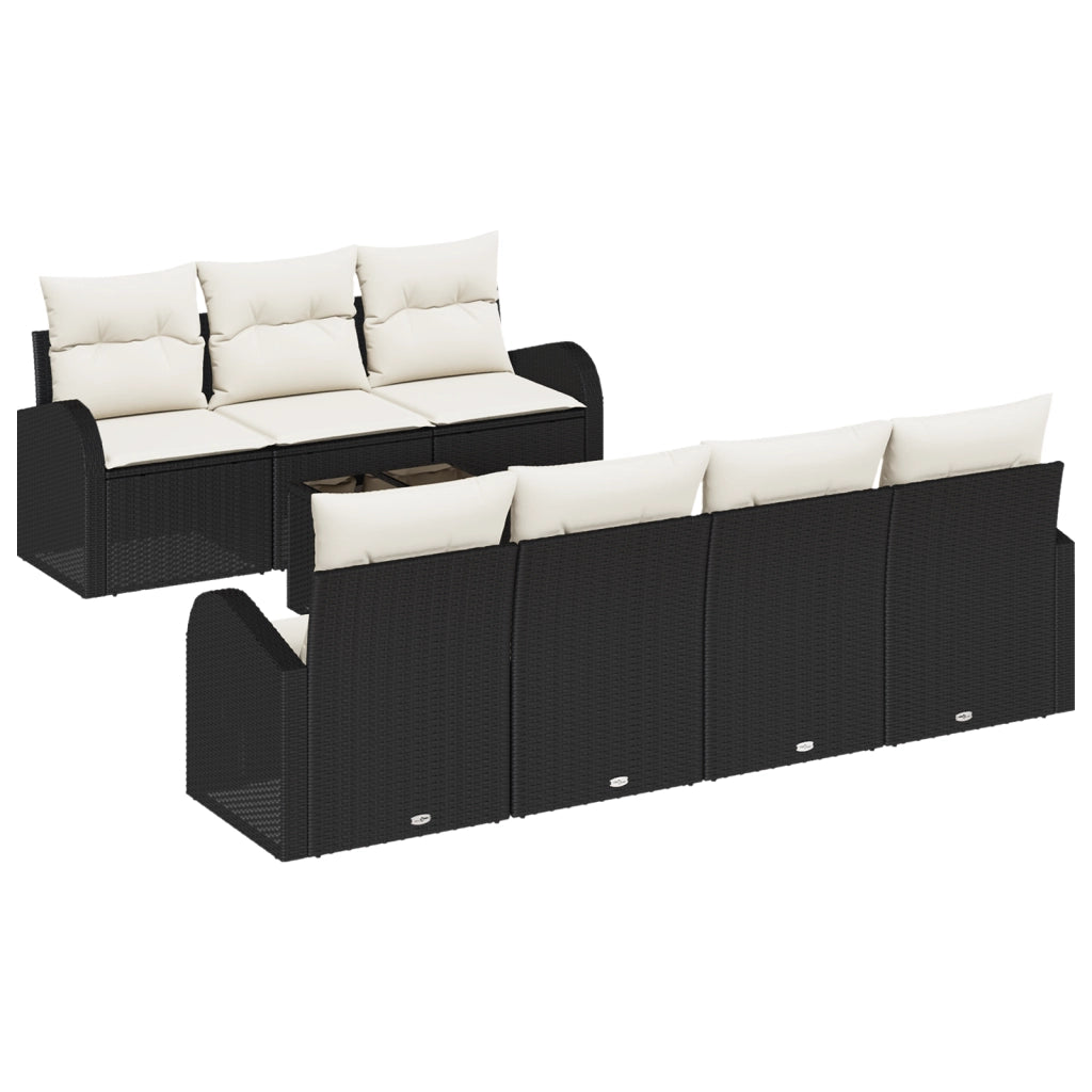Set di Divani da Giardino da 8 Pezzi con Cuscini Nero in Rattan Polimerico