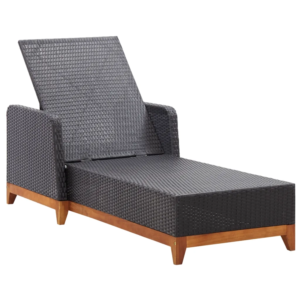 Lettino Prendisole | Sdraio da giardino | Lettino da sole Polyrattan e Legno Massello di Acacia Nero