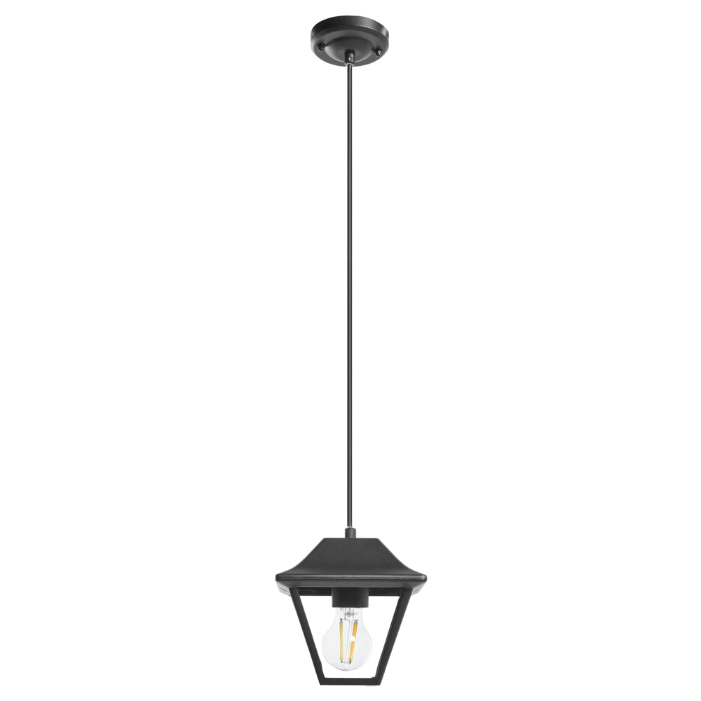 Lampada a sospensione da esterno per l'illuminazione e la decorazione del giardino, struttura in alluminio opaco, paralume in vetro, nera