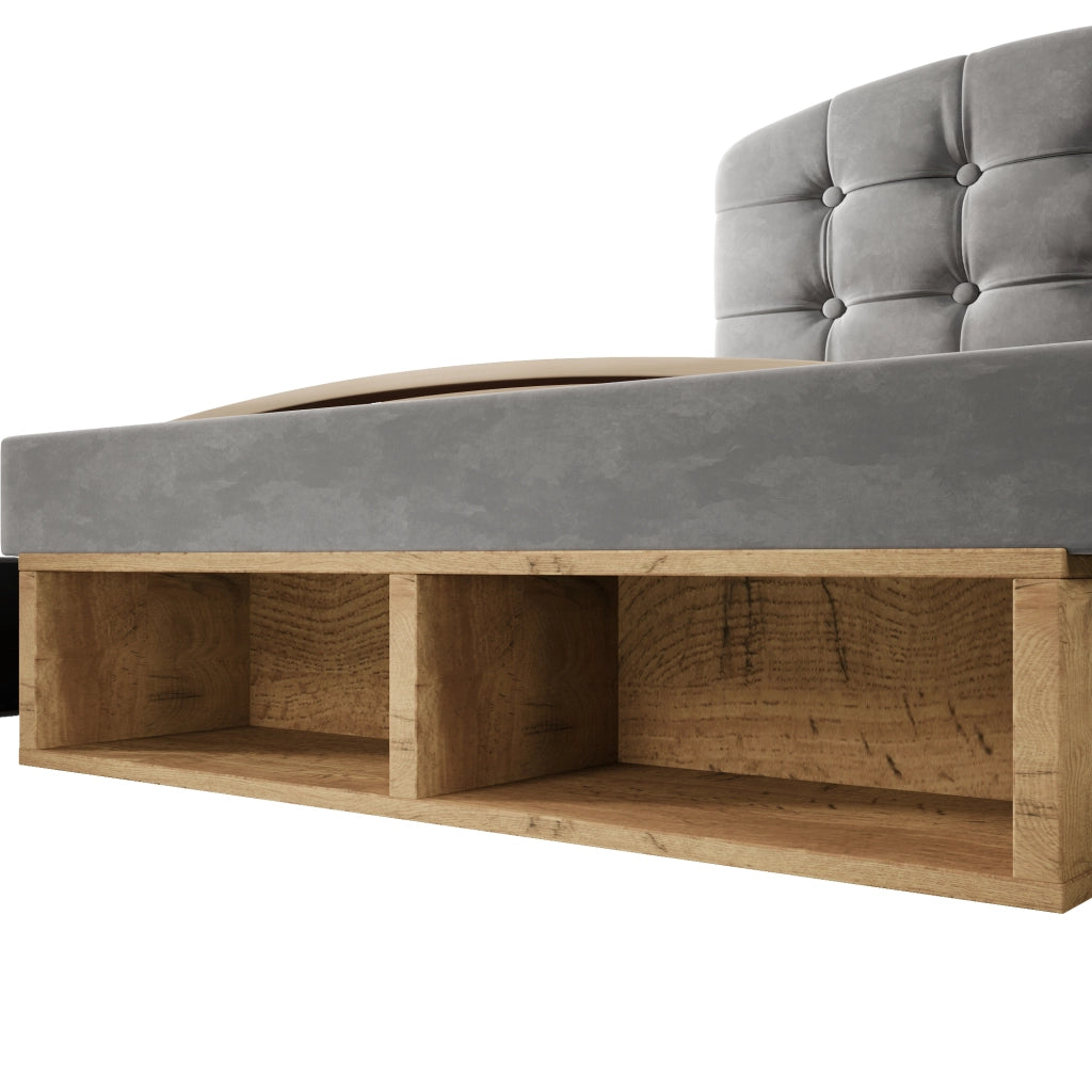Letto singolo 90x200 cm, rivestito in velluto, testiera regolabile, 2 cassetti, grigio