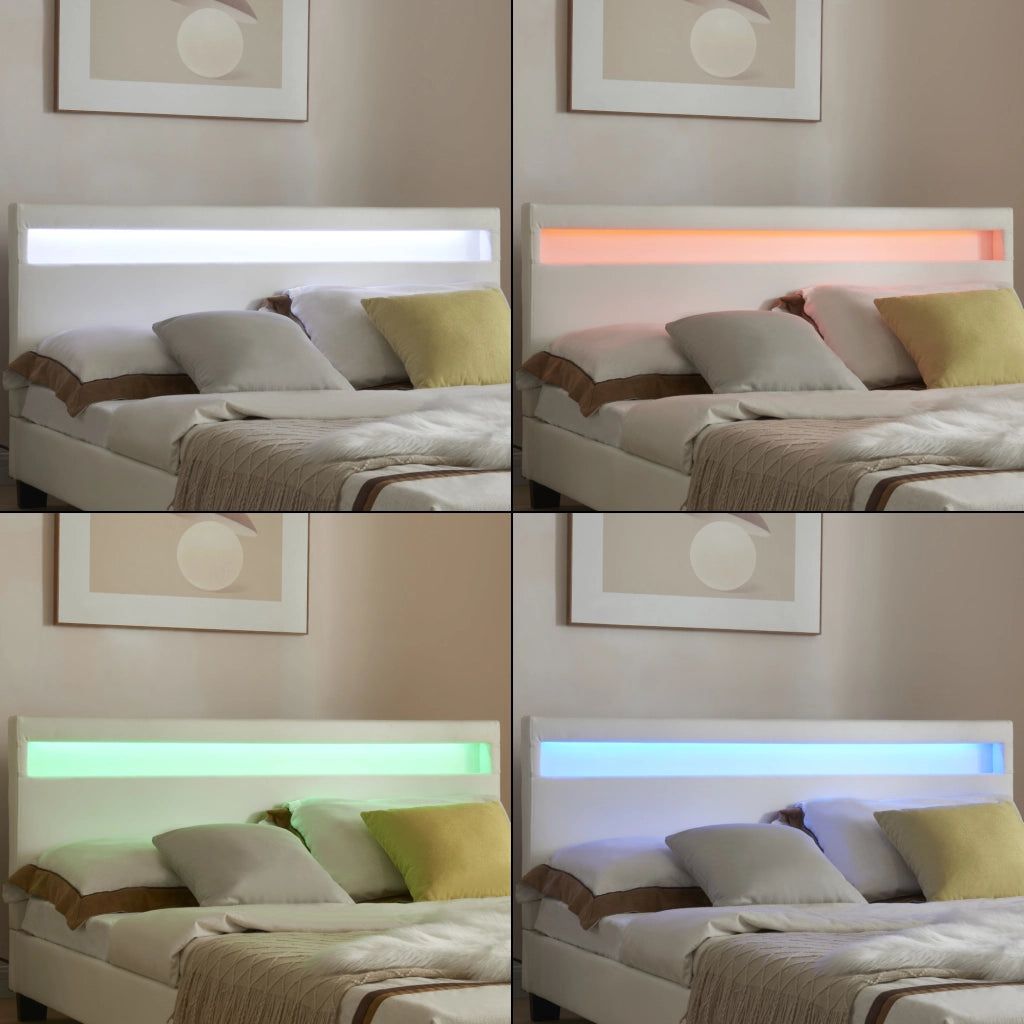 Letto Francese con Materasso 140x200 cm Testiera Alta con Illuminazione a LED Similpelle - Bianco Corium
