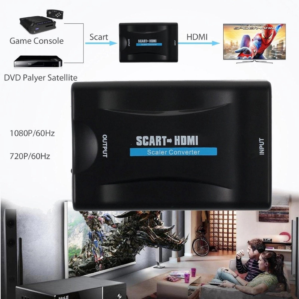 Trade Shop - Convertitore Video Hd Av Adattatore Da Scart A Hdmi 720p 1080p Audio Coassiale -