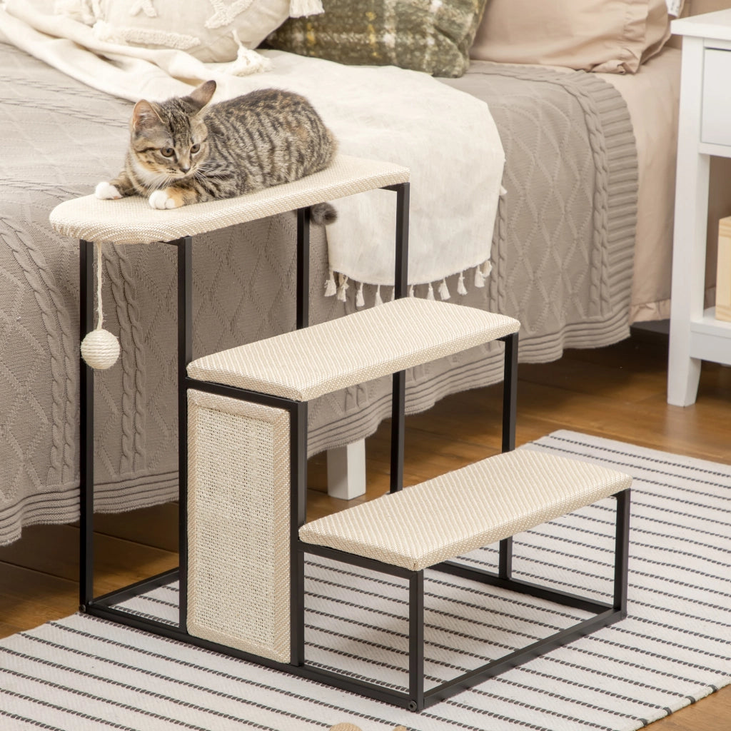 Scaletta per gatti con tiragraffi ¨C zephmum ¨C crema+nero 51x54x53cm