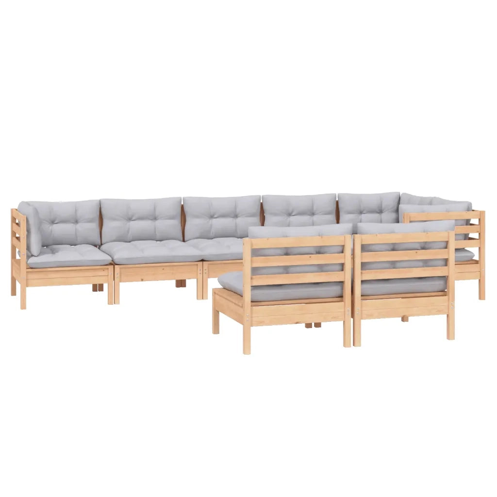 Set Divani da Giardino 8 pz con Cuscini Grigi Massello di Pino 3096453