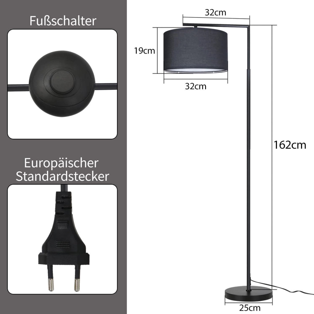 ZMH Lampada da terra per soggiorno design tessuto moderno lampada da lettura E27 con interruttore a pedale