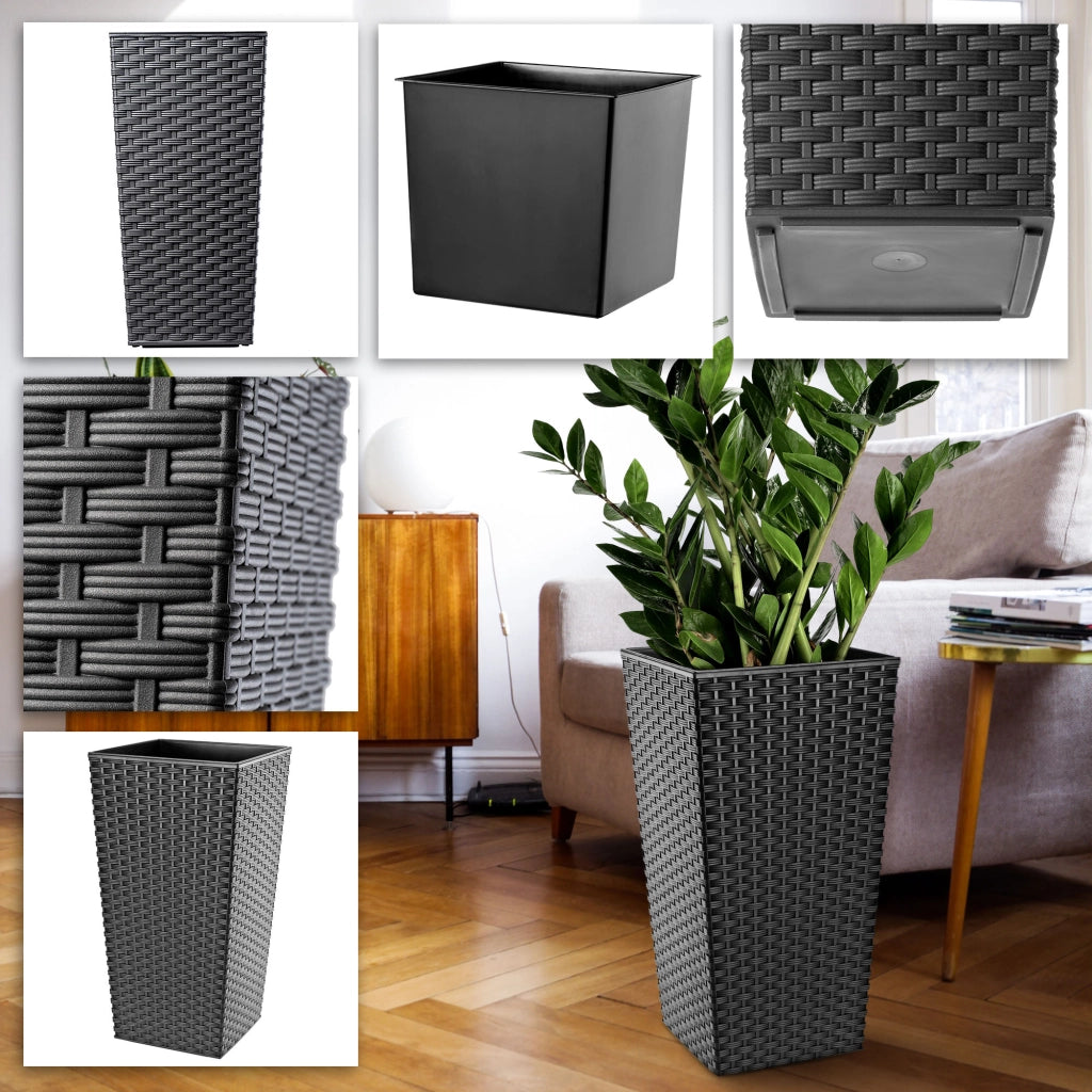 Set di 3 vasi da fiori KADAX, vasi da giardino + inserti, alti e grandi, grafite 37+47+57 cm