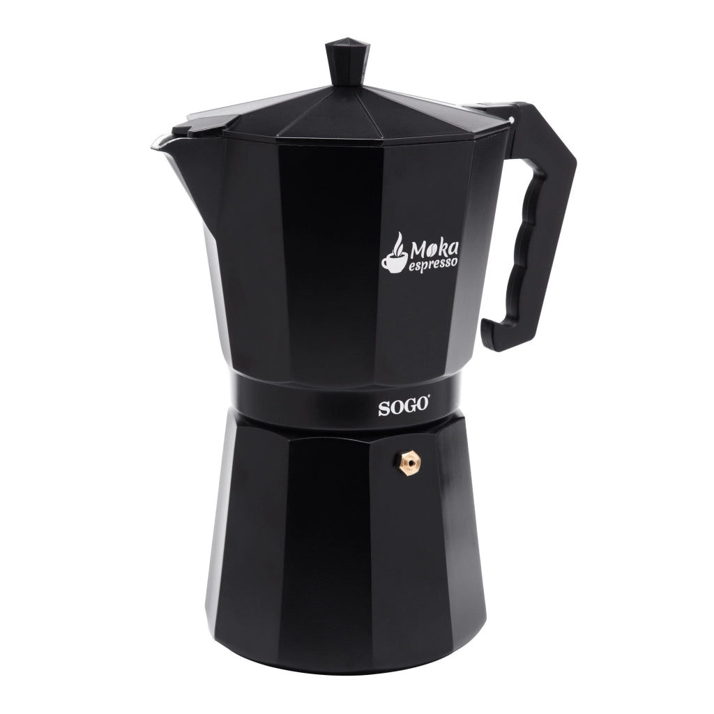 Caffettiera moka 12 tazze in alluminio nero per induzione gas e vetroceramica, manico ergonomico per espresso - Sogo