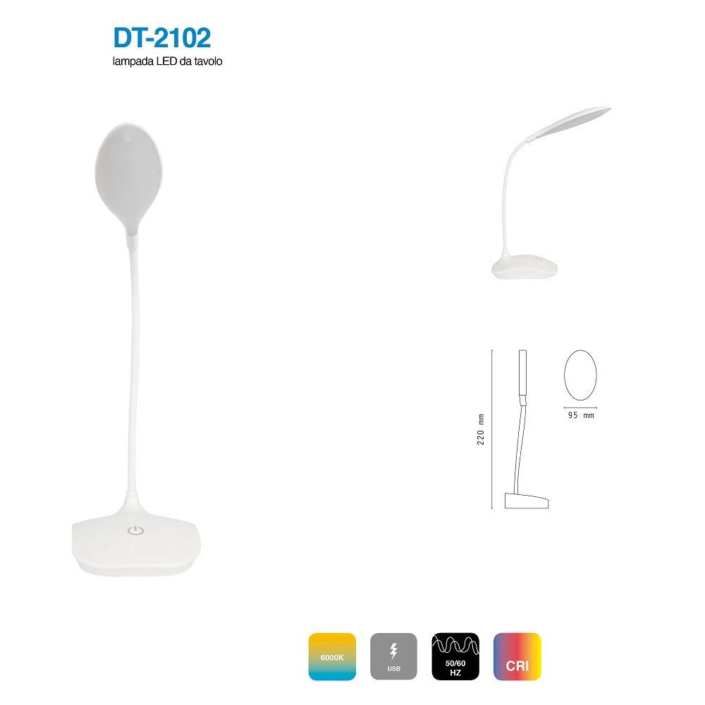 Trade Shop - Lampada Da Tavolo Led Usb Ricaricabile Dimmerabile Touch Design Moderno Dt-2102 -
