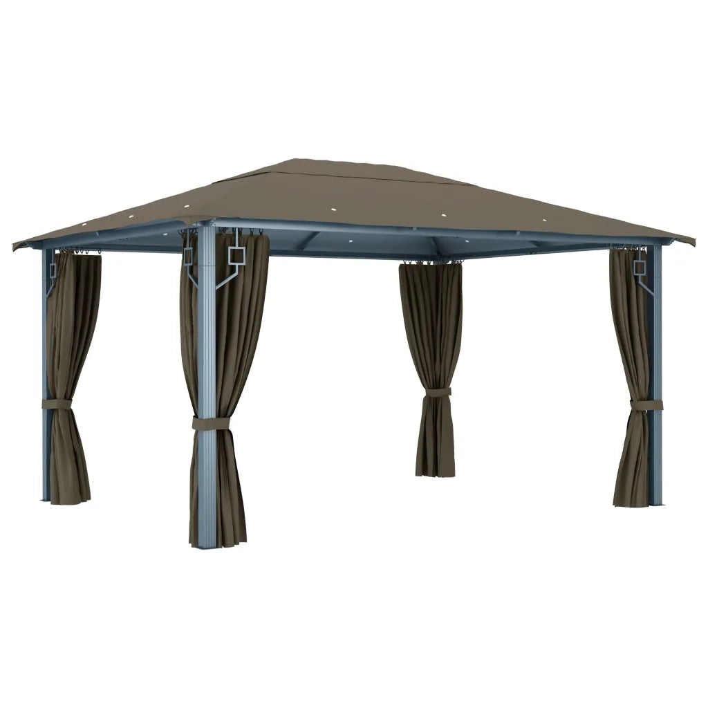 Gazebo con Tende e Luci LED 400x300 cm Grigio Talpa Alluminio