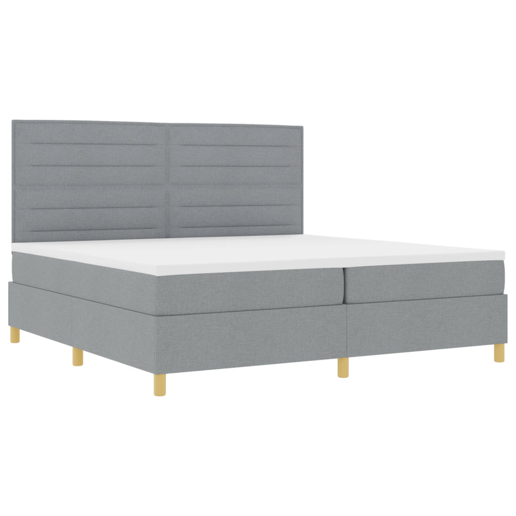 Letto con box spring e materasso con luce LED grigio chiaro 200x200 cm in tessuto