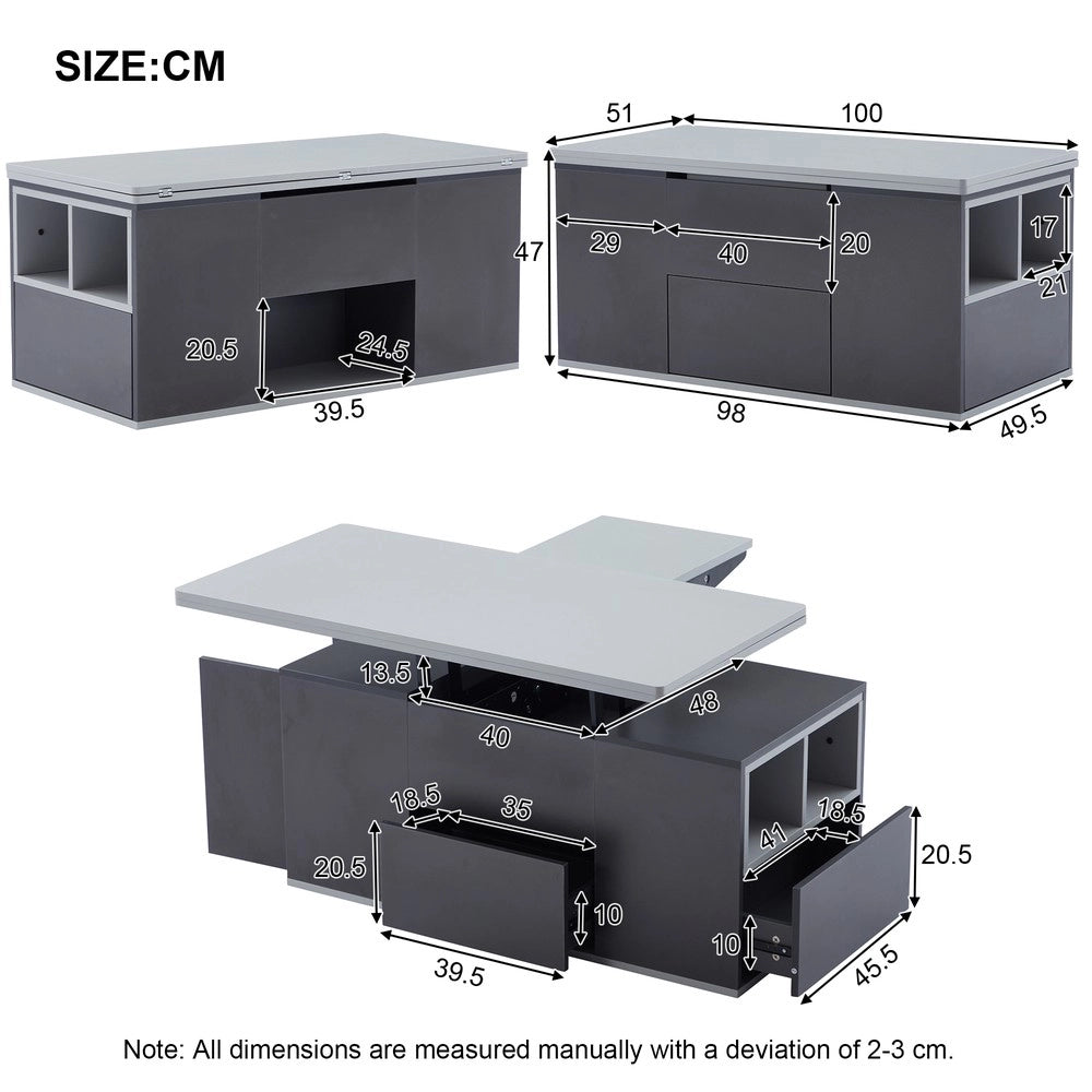Tavolino da Salotto Multifunzione Sollevabile ¨C MINIMAL ¨C Grigio Scuro/Grigio Chiaro, Legno, Moderno