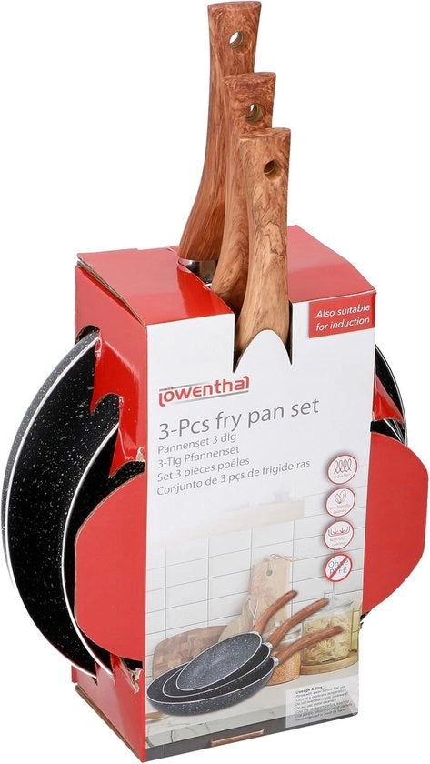 Set di Padelle Cottura Ceramica - Antiscivolo - 3 Pezzi - Ø20, 24, 28cm - Adatto per Induzione - Alluminio Fuso