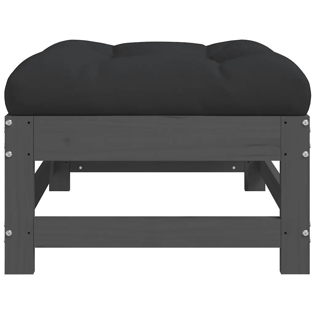 Sedia da giardino-Poggiapiedi Giardino con Cuscini 2pz Legno Massello Pino Grigio 481086