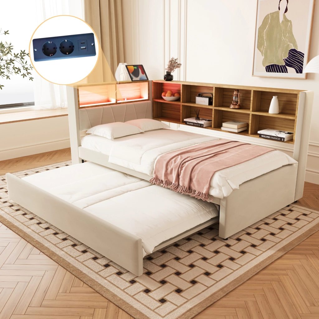 Divano letto multifunzione flanella beige 90x200 cm