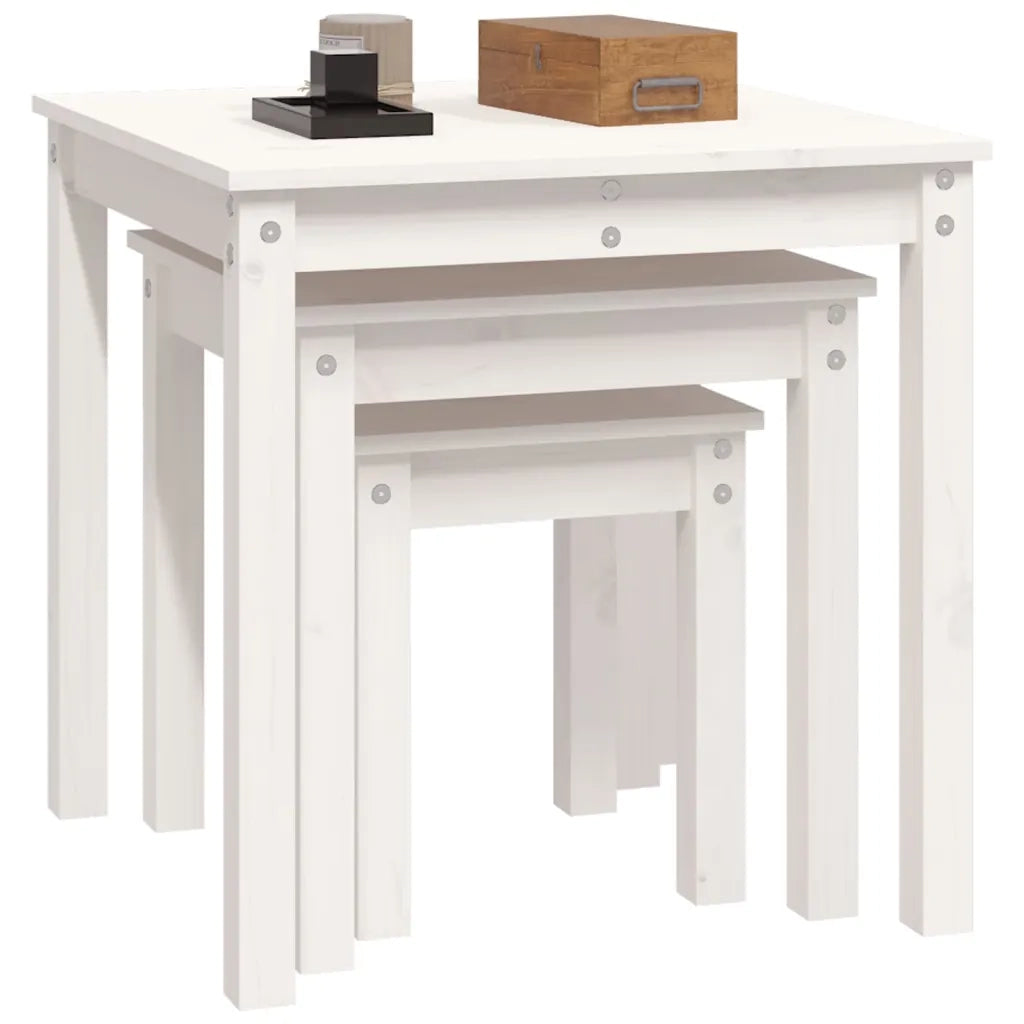 Tavolini a Incastro 3 pz Bianco in Legno Massello di Pino 824974