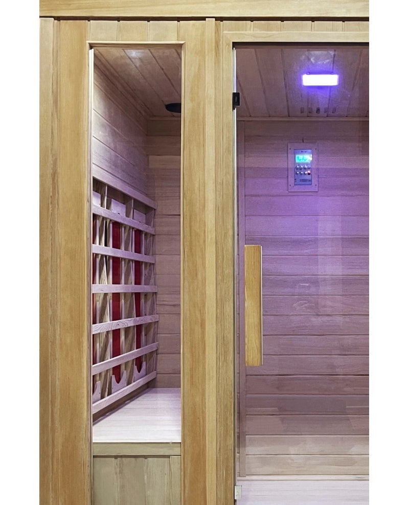Sauna infrarossi cinque posti 180x140cm, cromoterapia, ozono, radio legno hemlock Sicorage Lusiana