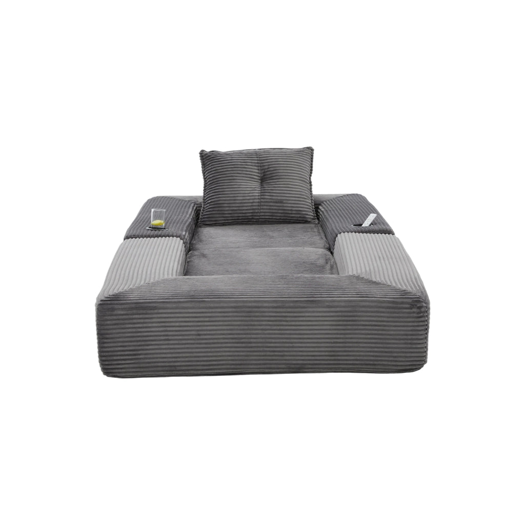 Divano convertibile in corduroy con tasche laterali e portabicchieri schienale in memory foam grigio scuro 122 × 98 × 80 cm
