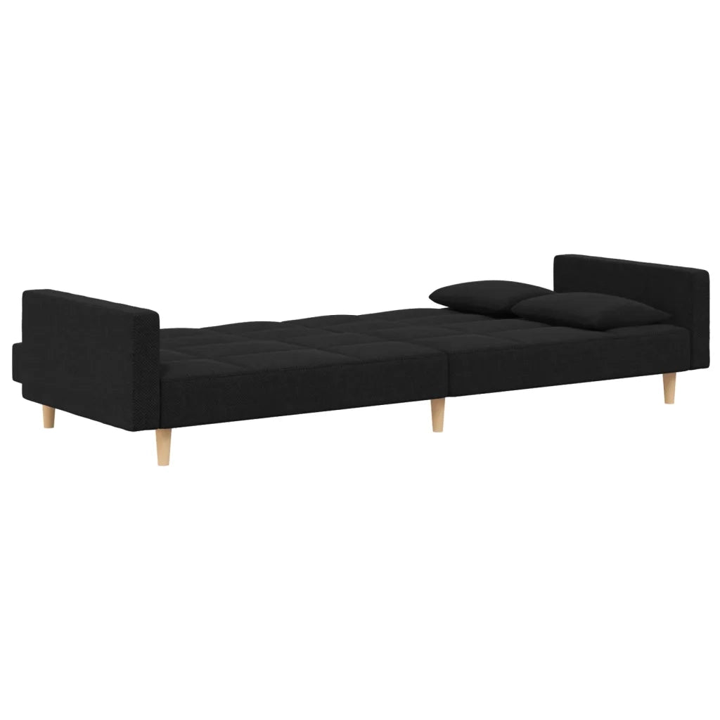 Divano Letto a 2 Posti con 2 Cuscini Nero in Tessuto 375801