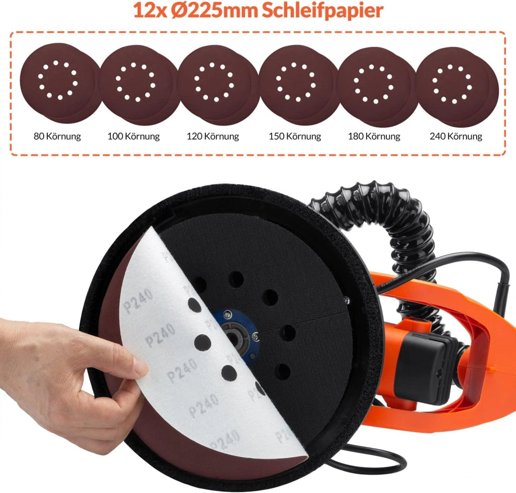 ® Levigatrice Muro 750Watt Telescopica Cartongesso Giraffa Levigatura Professionale Pareti 12 Dischi Abrasivi Carteggiatrice Soffitti Orbitale