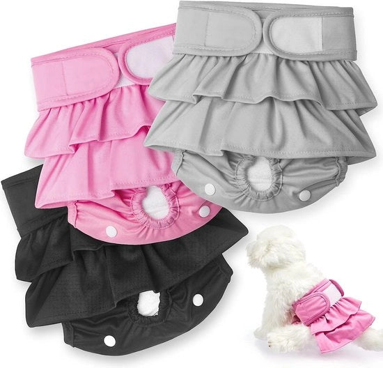 Luiers riciclabili per cani, 3 pezzi, per femmine, lavabili/alta assorbimento, con forma adattabile, 3 pad di supporto per cani durante l'estrus/ incontinenza urinaria (M)