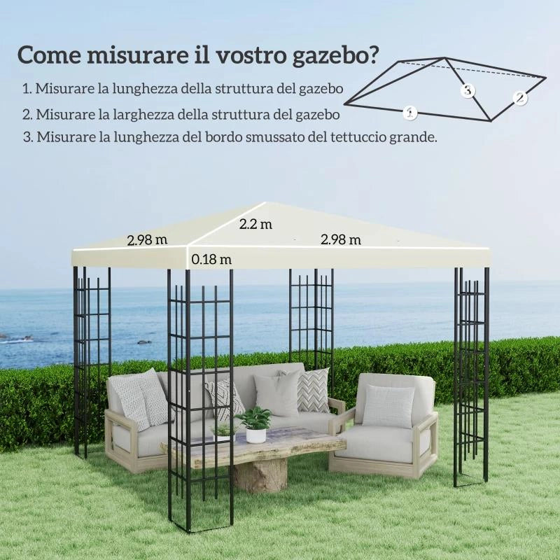 COPERTURA PER GAZEBO DA GIARDINO 3X3 M IN TESSUTO OXFORD 600D CON FORI DI DRENAGGIO, BIANCO CREMA
