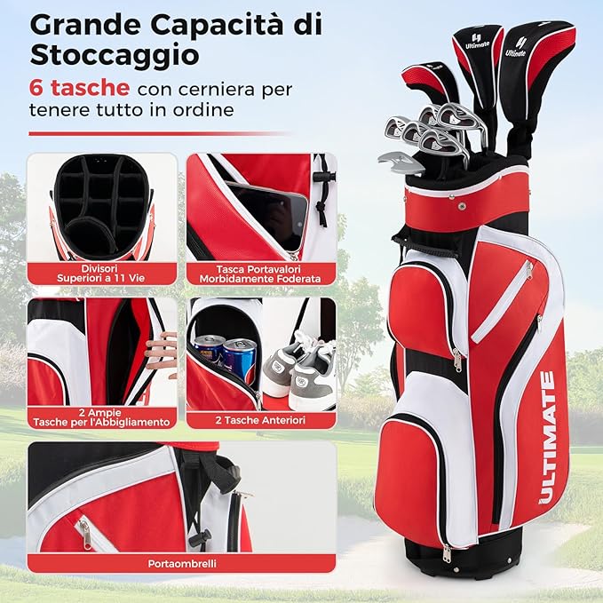 Set Completo di Mazze da Golf da Dona, Include Driver 460CC 1, Fairway 3, Ibrido 4, Ferri 6, 7, 8, 9 e P, Putter, 3 Copri Mazzetta e 1 Borsa per Destrimano