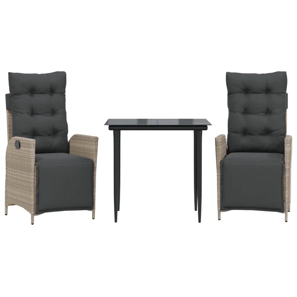 Set Pranzo da Giardino 3pz | Set Salotto da Giardino con Cuscini Grigio Chiaro Polyrattan