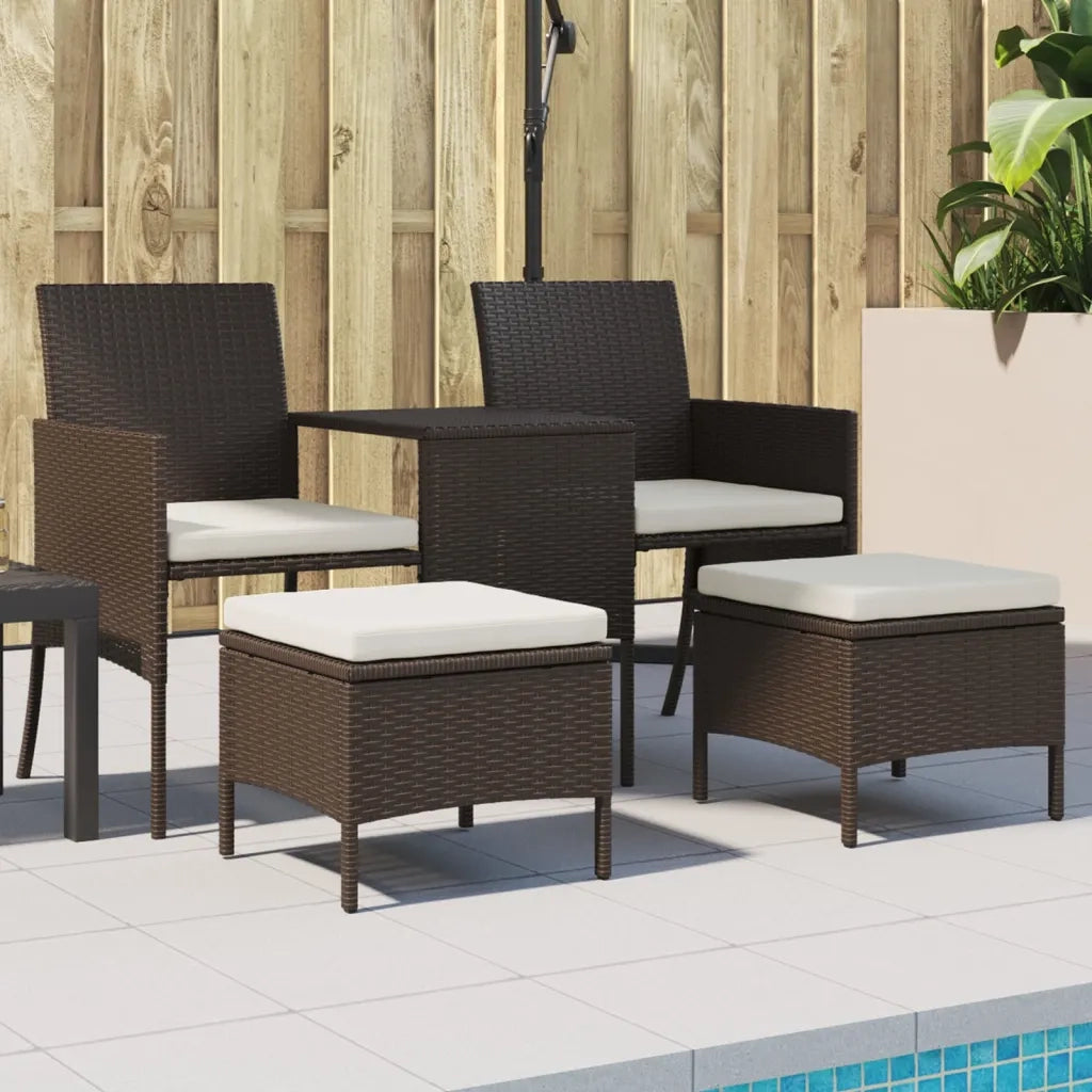 Divano Giardino 2 Posti con Tavolo e Sgabell-Sofa da Giardino-Divanetto da esternoi Marrone Polyrattan 506397