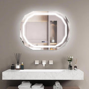 Specchio LED per Bagno 91.5 x 71cm, Specchio Antappannamento con Luce a 3 Colori, Funzione di Memoria Lettura di Tempo e Temperatura, Specchio Ellittico HD Antigraffio, IP44