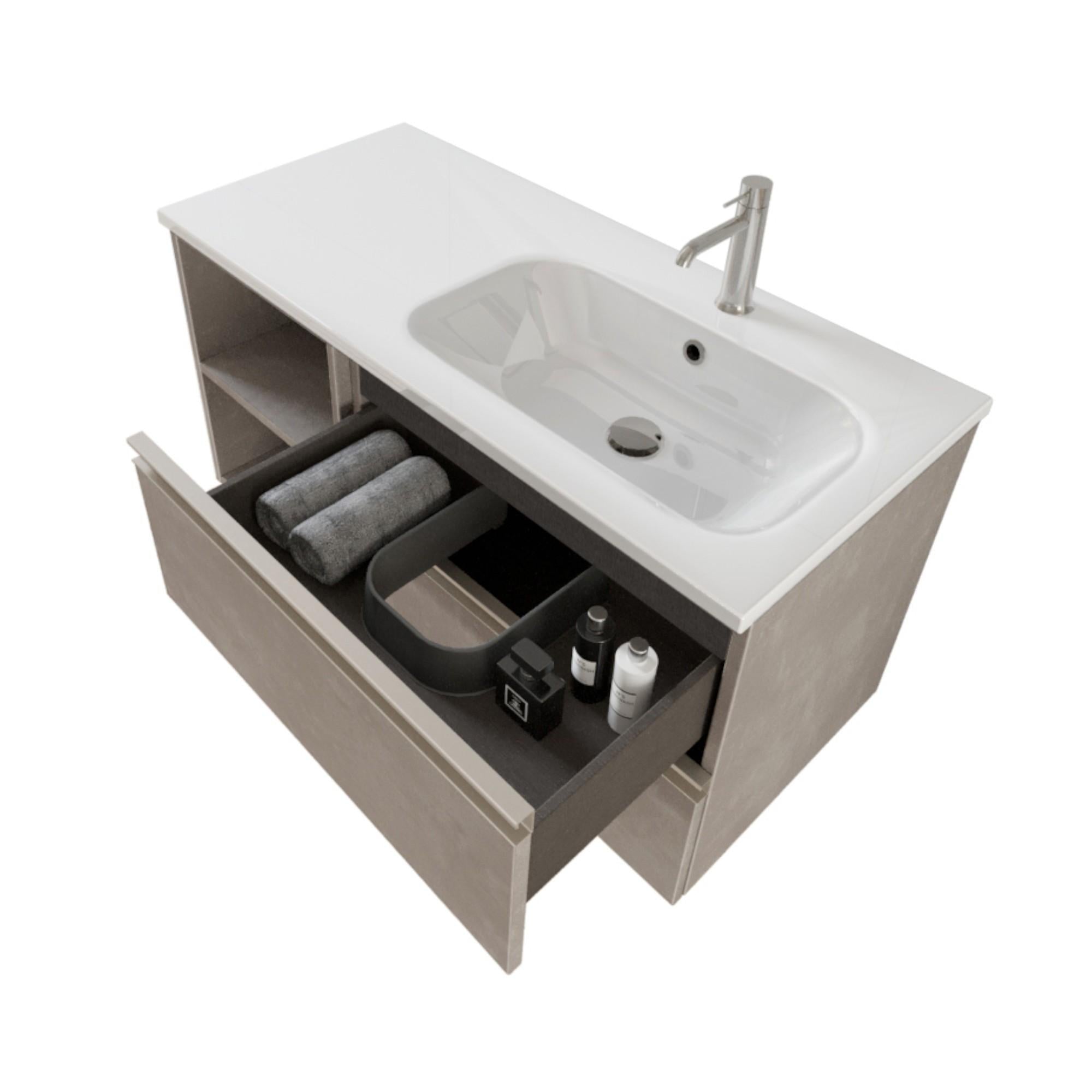 Mobile Bagno Sospeso 100 cm Lavabo e Specchio Bonussi Fenice Grigio