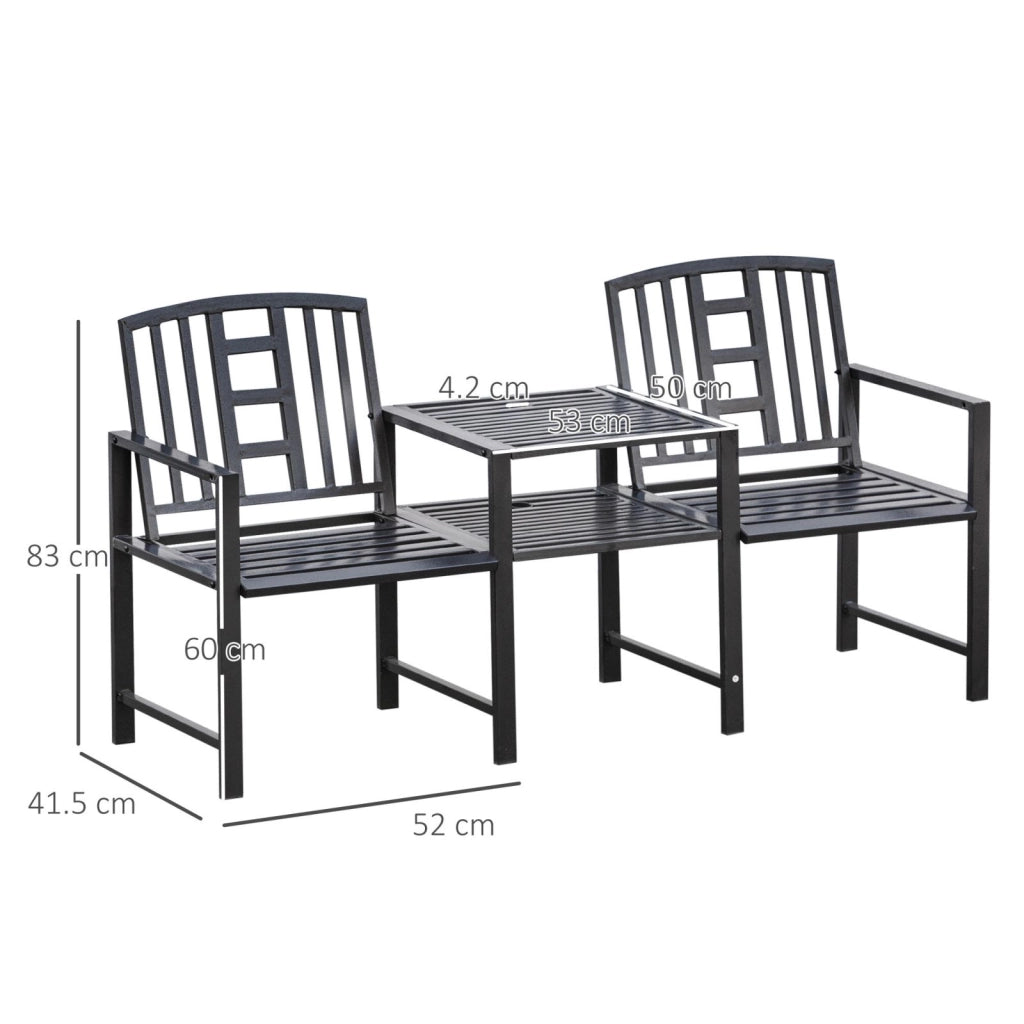 Easycomfort Panchina da Giardino Moderna 2 Posti con Tavolino e Foro per Ombrellone Arredamento da Esterno 165x56x85.5cm Nero