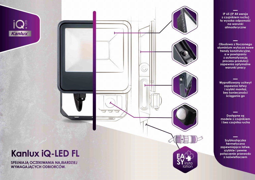 Faro LED esterno Kanlux iQ 20W 4000K IP44 con sensore