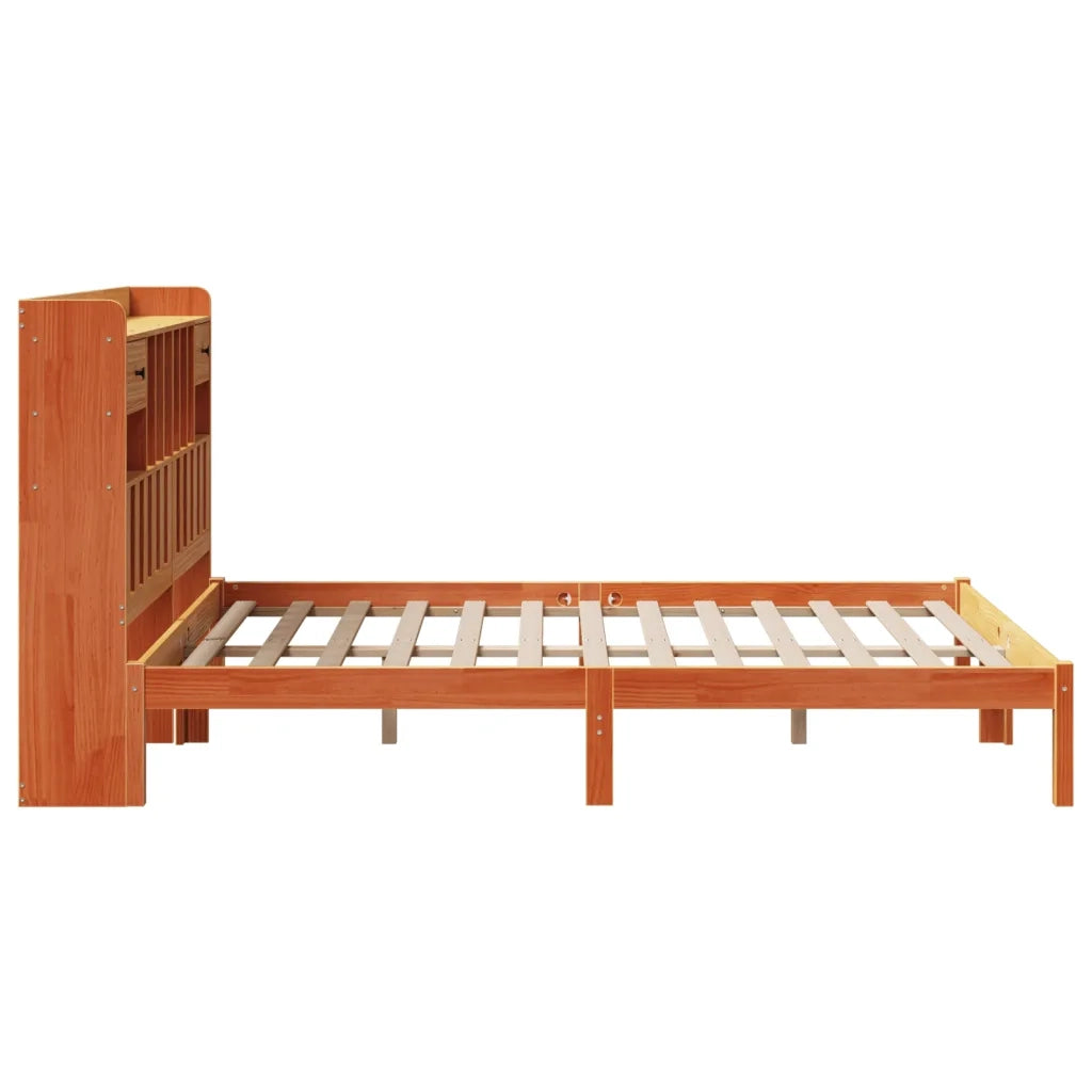 Letto Libreria senza Materasso Marrone Cera 140x200 cm in Pino 3321644