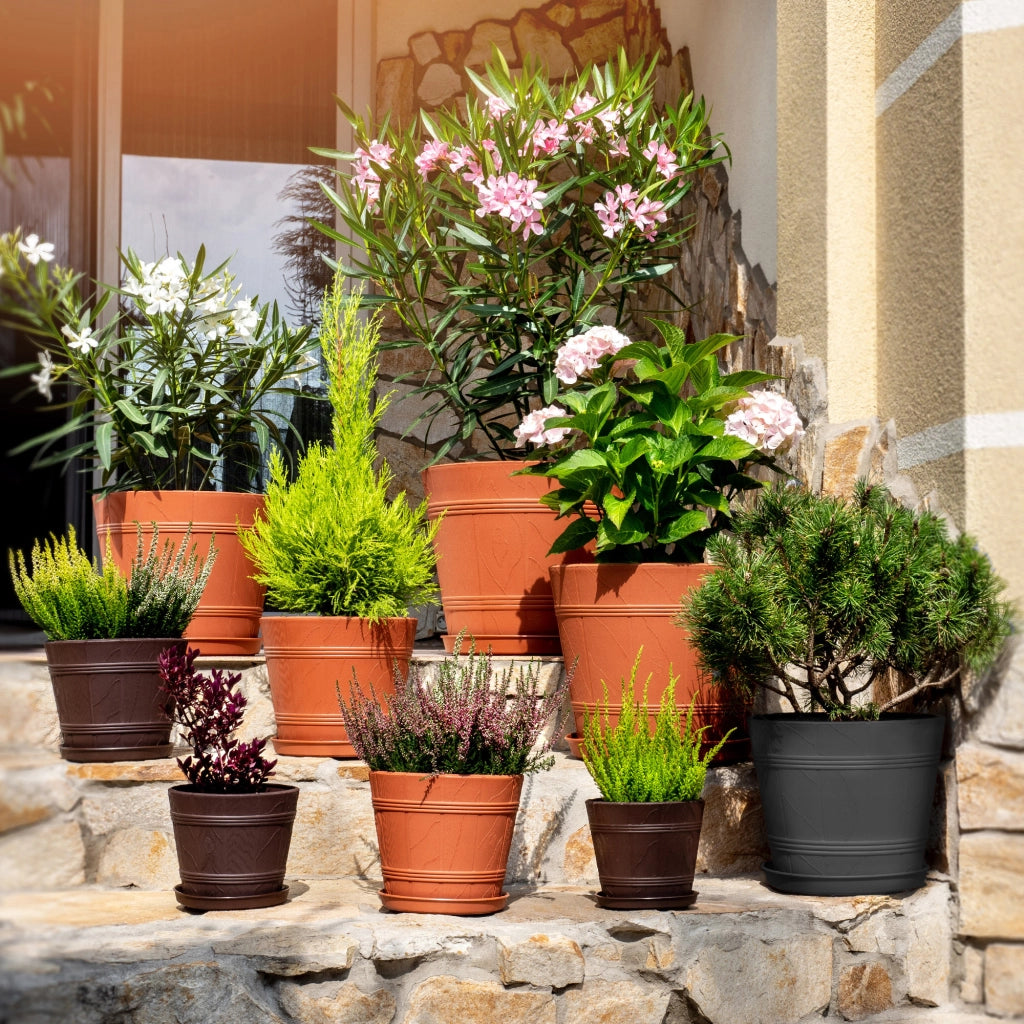 Vaso da fiori KADAX con supporto, coperchio rotondo, 30 cm, plastica, grafite