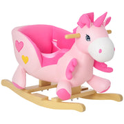 Cavallo a Dondolo Unicorno con Base in Legno e Cintura di Sicurezza ¨C Zephmum ¨C Rosa