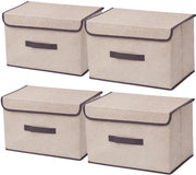 Quadri di stoccaggio in tessuto pieghevole con coperchio - 4 pezzi - 36 x 23 x 24 cm - organizzatore di abbigliamento - organizzazione della camera - giocattoli - beige