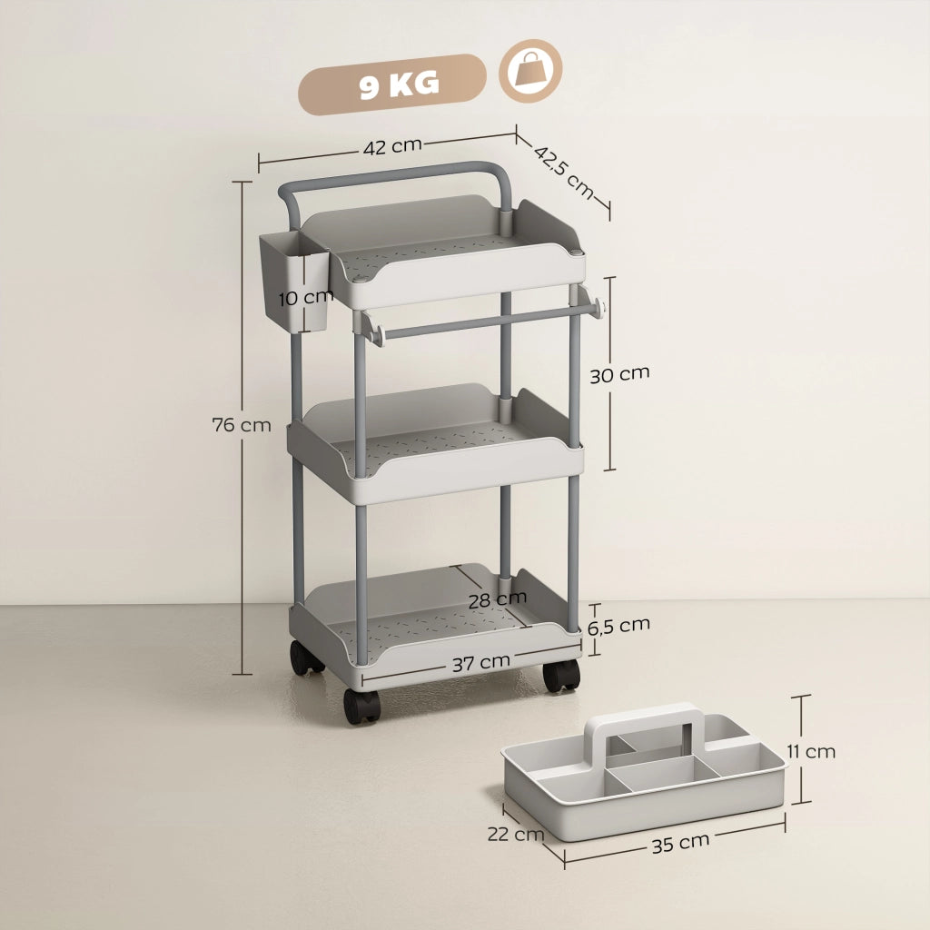 Carrello da Cucina a 3 Livelli con Cestini ¨C zephmum ¨C Grigio