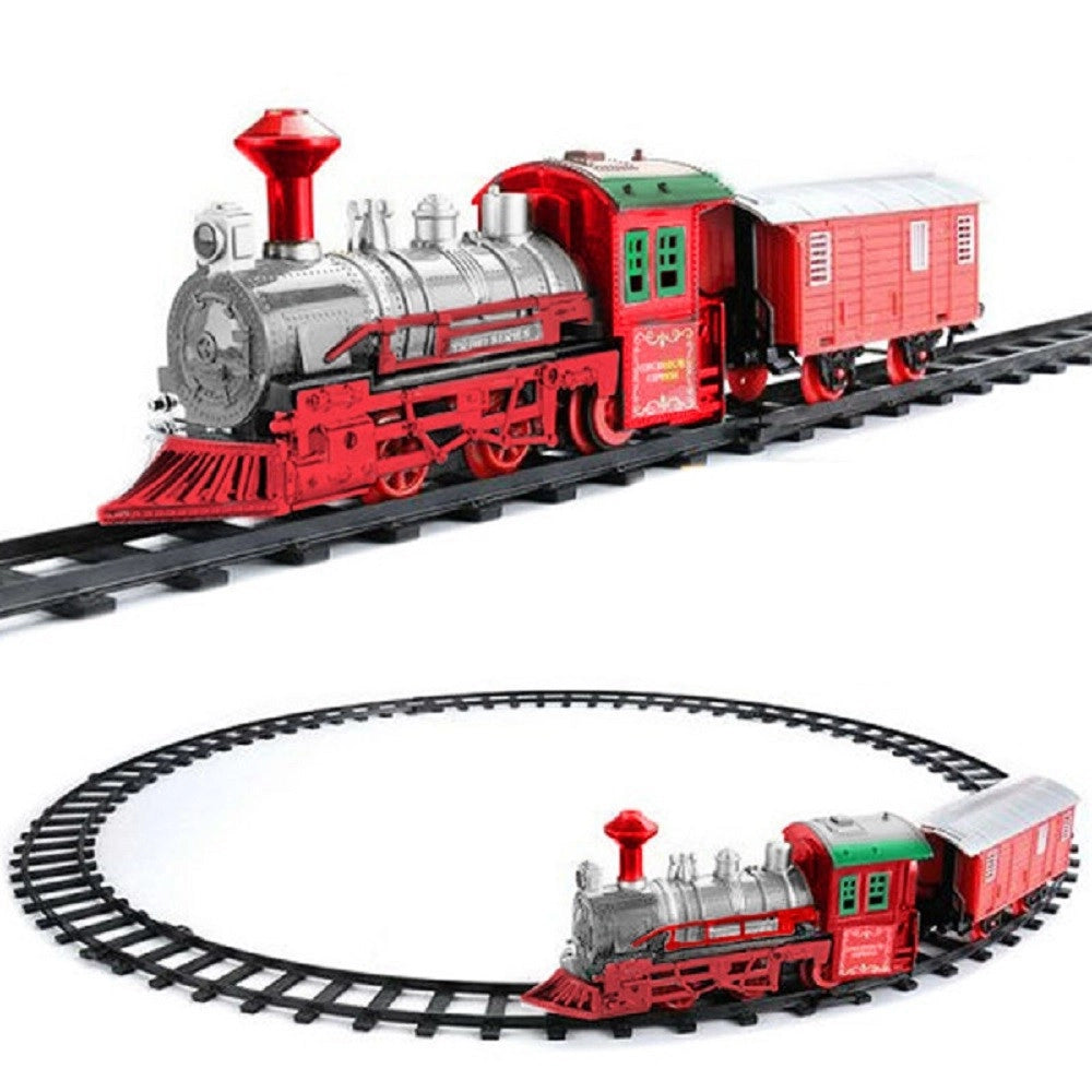 Trade Shop - Trenino Natalizio Sotto Albero Treno Elettrico Con Luci Vagone Rosso E Bianco -